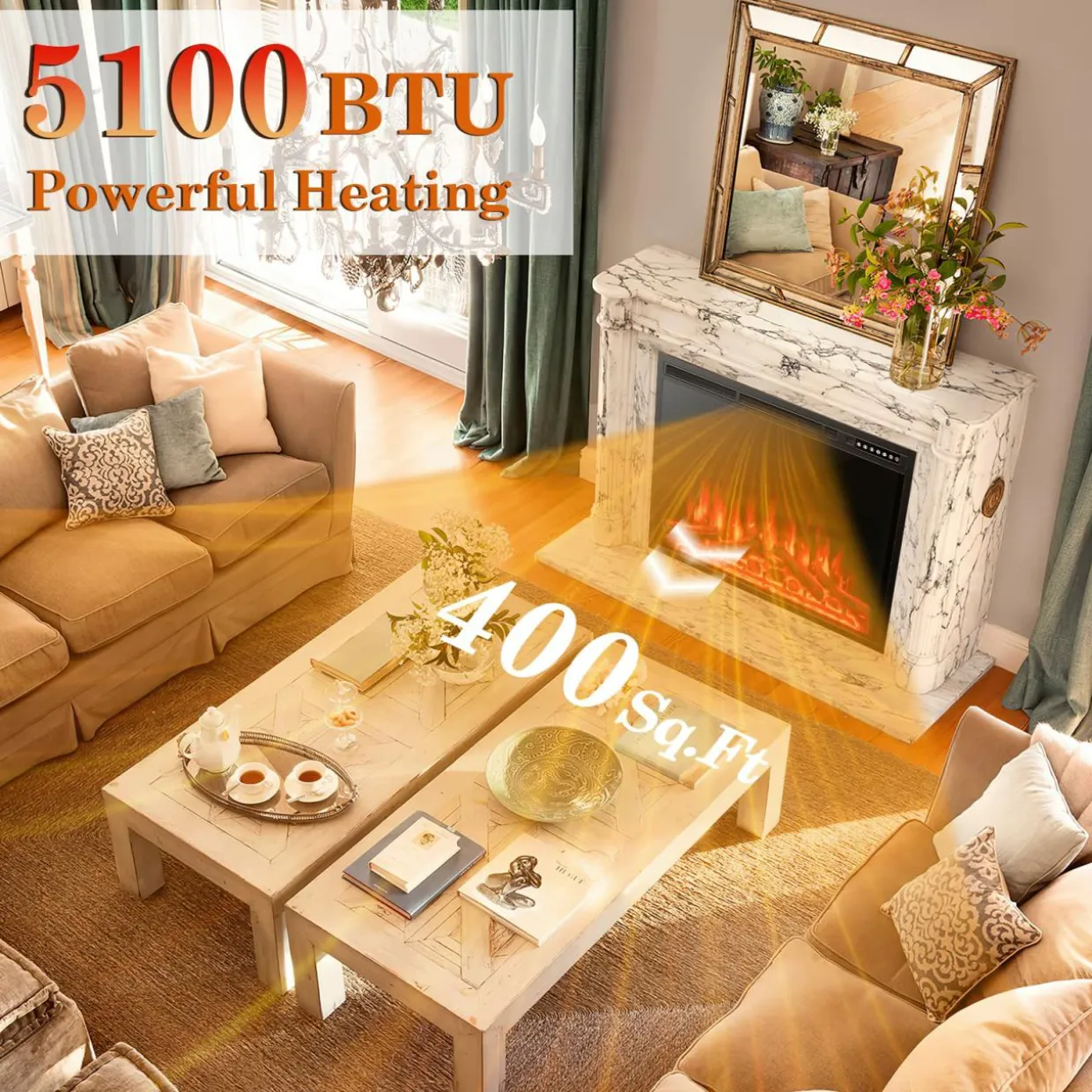 Tangkula 34 Inches Electric Fireplace Insert, Recessed and Freestanding Fireplace Heater with Touch Panel