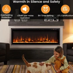 Tangkula 50 Inches Electric Fireplace Inserts, Recessed, Wall Mounted and Freestanding 1500W Slim Fireplace Heater with Remote Control