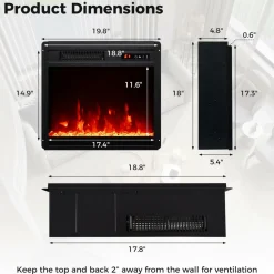 Tangkula 18 Inches Electric Fireplace, 5,000 BTU Fireplace Insert w/Remote Control, Crystal Stones