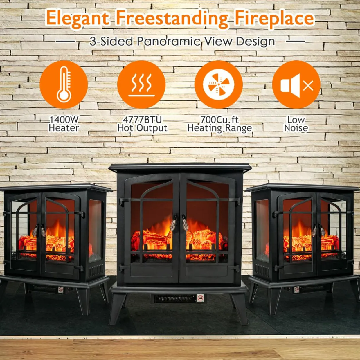 Tangkula 25 Inches Electric Fireplace Stove, 1400 W Freestanding Fireplace Heater