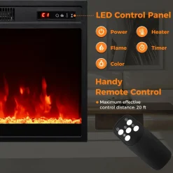 Tangkula 18 Inches Electric Fireplace, 5,000 BTU Fireplace Insert w/Remote Control, Crystal Stones
