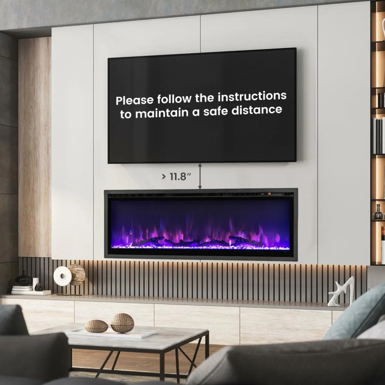 Tangkula 50 Inches Electric Fireplace Inserts, Recessed, Wall Mounted and Freestanding 1500W Slim Fireplace Heater with Remote Control