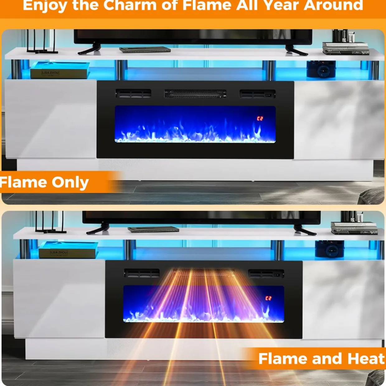 Tangkula 36 Inches Electric Fireplace, 5,000 BTU Fireplace Insert with LED Light Strips, Remote