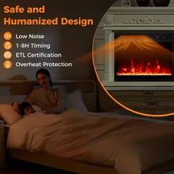 Tangkula 18 Inches Electric Fireplace, 5,000 BTU Fireplace Insert w/Remote Control, Crystal Stones