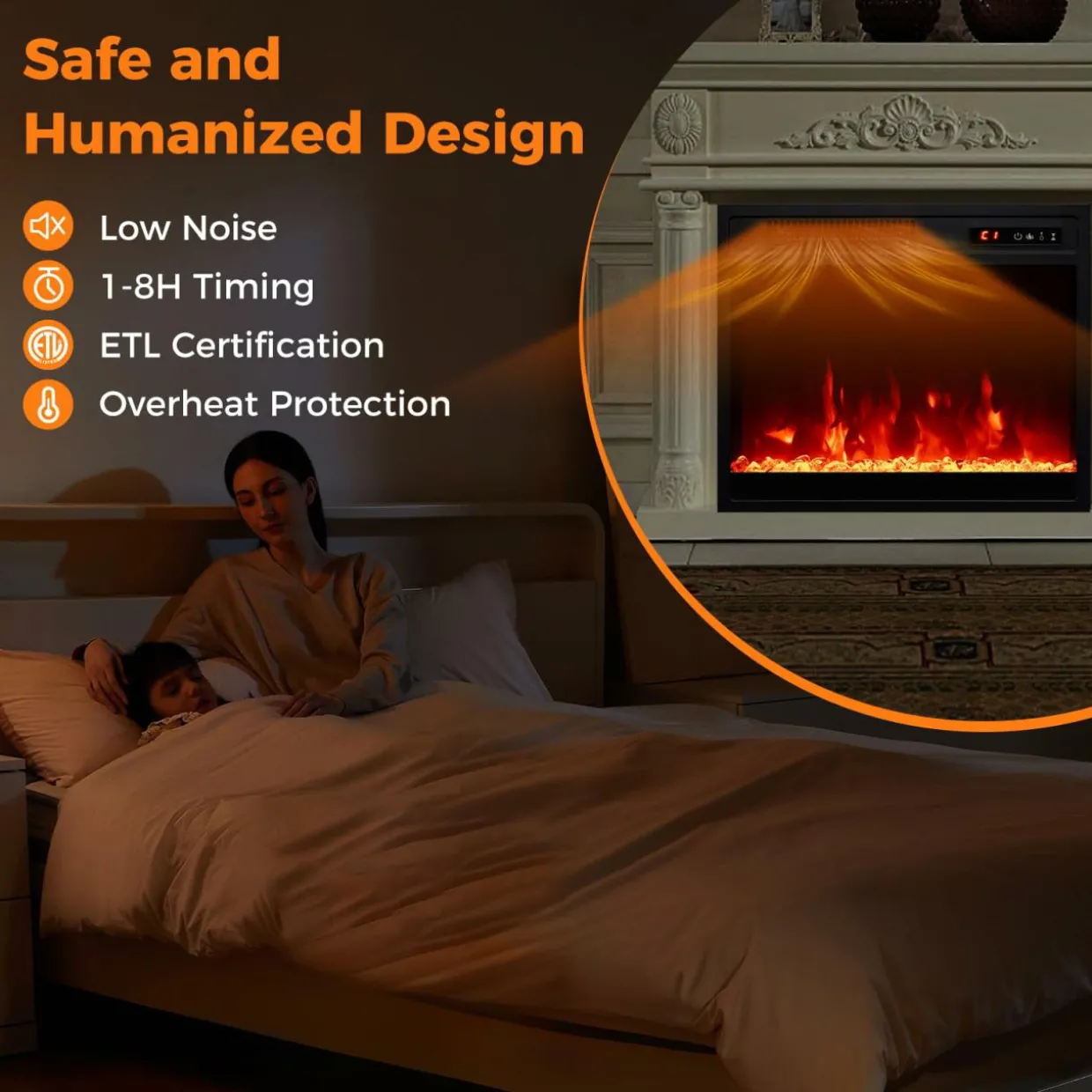 Tangkula 18 Inches Electric Fireplace, 5,000 BTU Fireplace Insert w/Remote Control, Crystal Stones