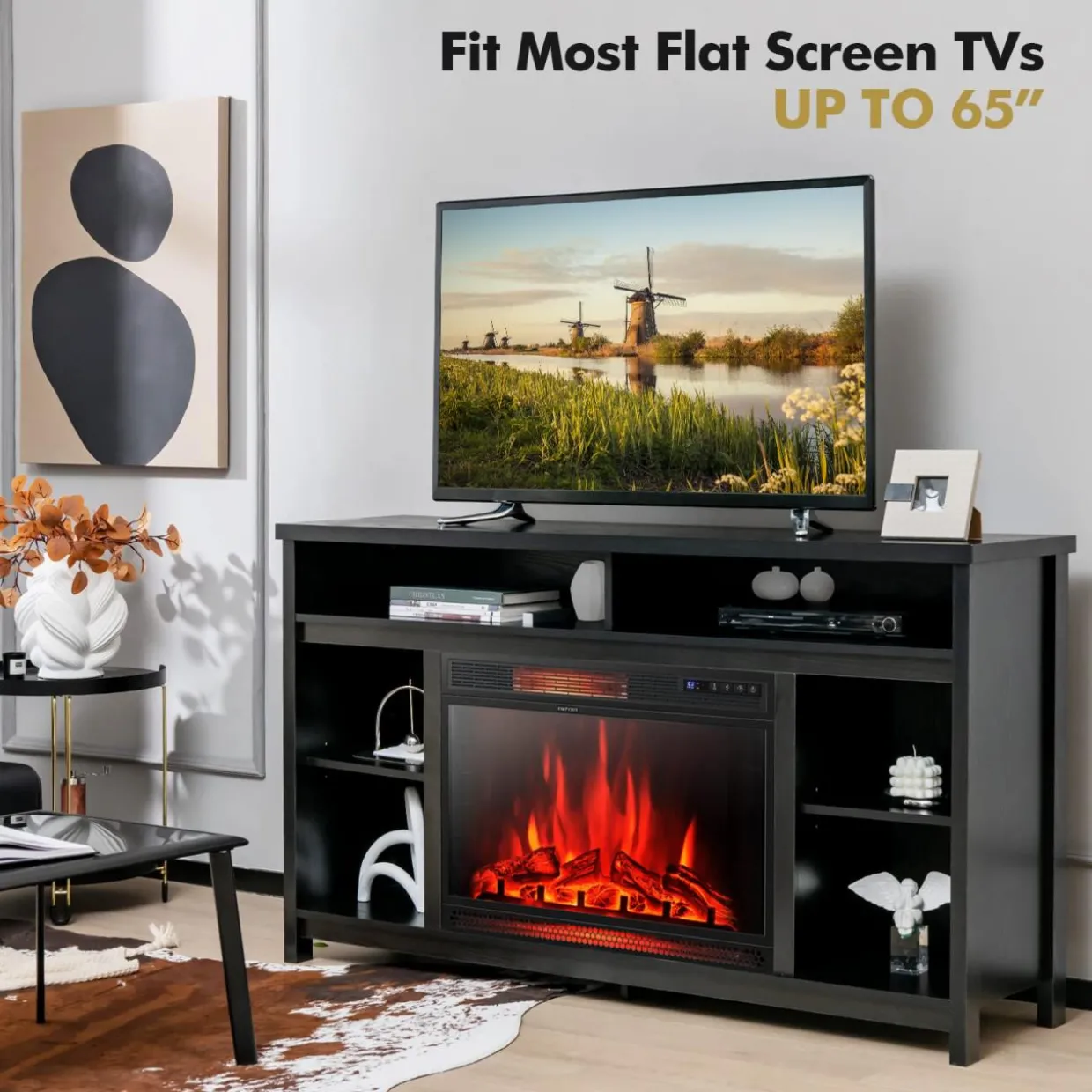 Tangkula 58 Inches Fireplace TV Stand for TVs up to 65 Inches