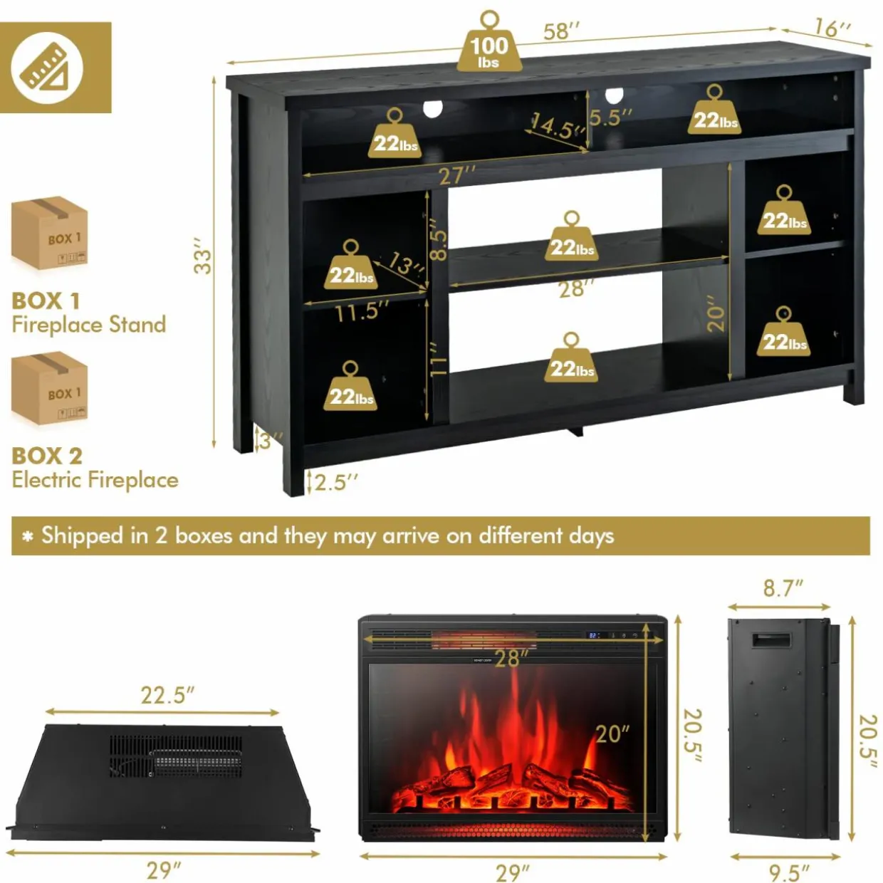 Tangkula 58 Inches Fireplace TV Stand for TVs up to 65 Inches