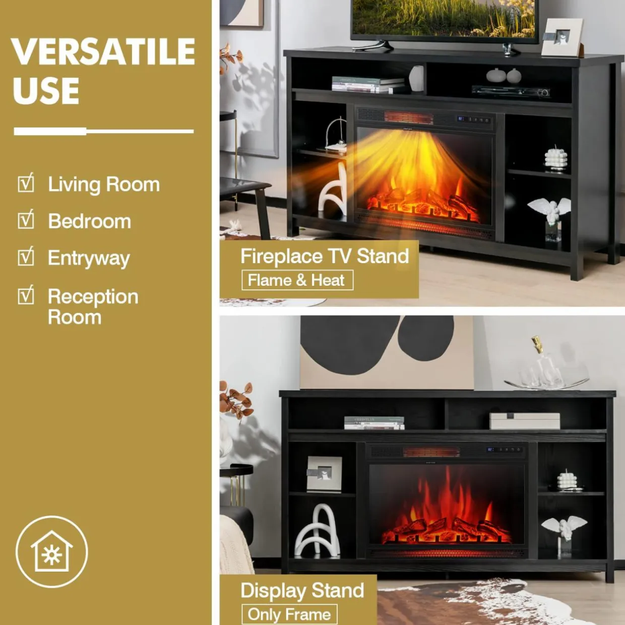Tangkula 58 Inches Fireplace TV Stand for TVs up to 65 Inches