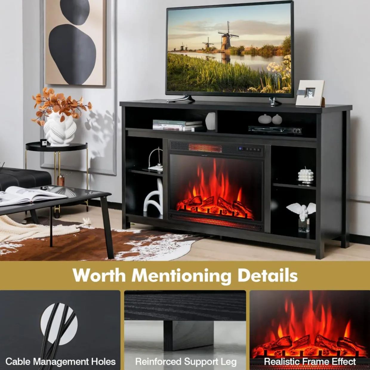 Tangkula 58 Inches Fireplace TV Stand for TVs up to 65 Inches