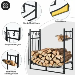 Tangkula 30 Inches Firewood Log Rack with 4 Tools Set