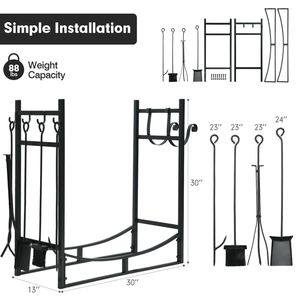 Tangkula 30 Inches Firewood Log Rack with 4 Tools Set