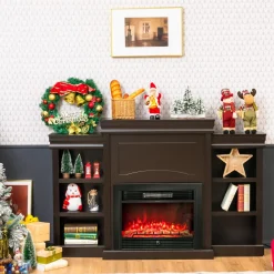 Tangkula 70 Inches Freestanding Mantel Stand, Modern Media Fireplace Cabinet for Living Room Bedroom (Stand Only)