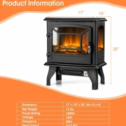 Tangkula 20 Inches Freestanding Fireplace Infrared Heater with Adjustable Thermostat and Realistic Flame Effect 1400W Indoor Space Heater
