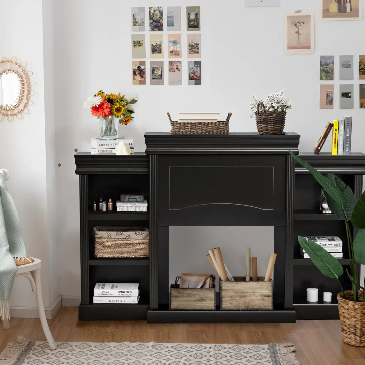 Tangkula 70 Inches Freestanding Mantel Stand, Modern Media Fireplace Cabinet for Living Room Bedroom (Stand Only)