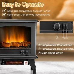 Tangkula 20 Inches Freestanding Fireplace Infrared Heater with Adjustable Thermostat and Realistic Flame Effect 1400W Indoor Space Heater