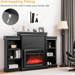 Tangkula 70 Inches Freestanding Mantel Stand, Modern Media Fireplace Cabinet for Living Room Bedroom (Stand Only)