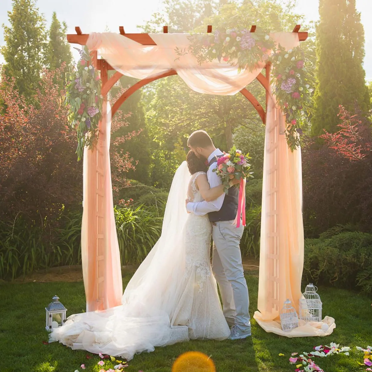Tangkula 85 inches Garden Arbor, Wooden Wedding Arches Structure w/Trellis Sides for Climbing Plants