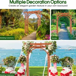 Tangkula 85 inches Garden Arbor, Wooden Wedding Arches Structure w/Trellis Sides for Climbing Plants