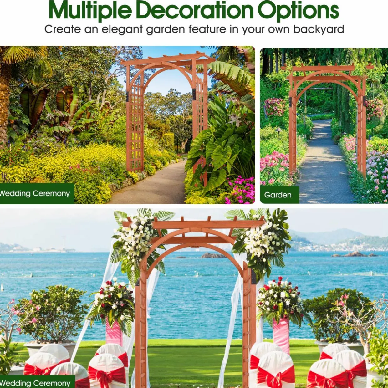 Tangkula 85 inches Garden Arbor, Wooden Wedding Arches Structure w/Trellis Sides for Climbing Plants