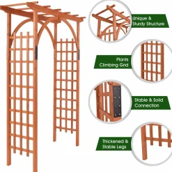 Tangkula 85 inches Garden Arbor, Wooden Wedding Arches Structure w/Trellis Sides for Climbing Plants