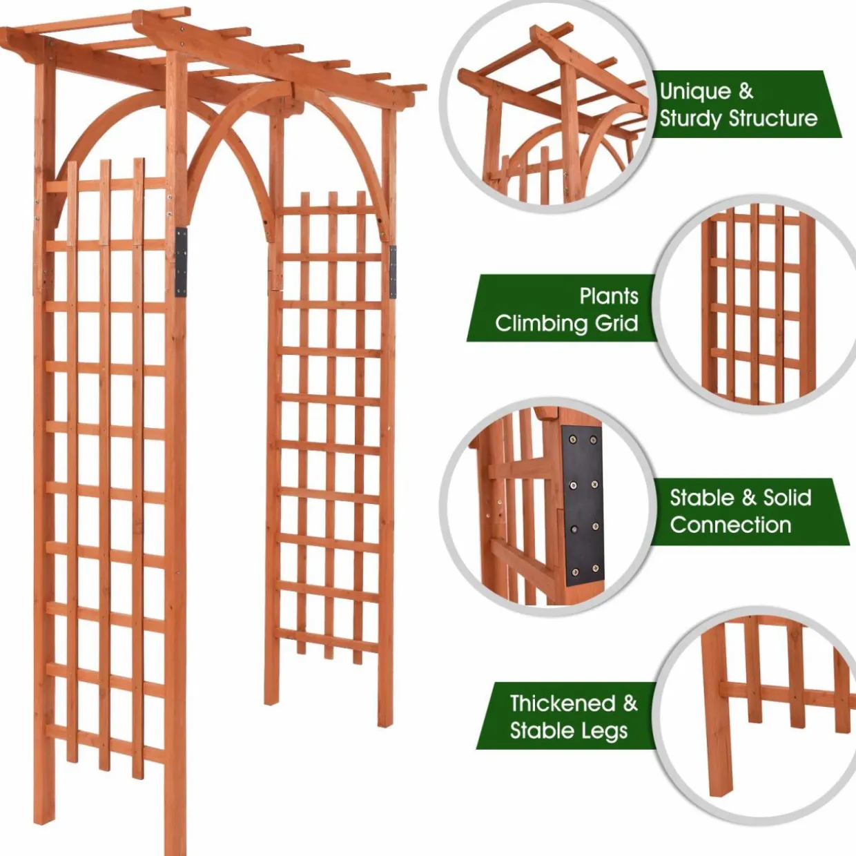 Tangkula 85 inches Garden Arbor, Wooden Wedding Arches Structure w/Trellis Sides for Climbing Plants