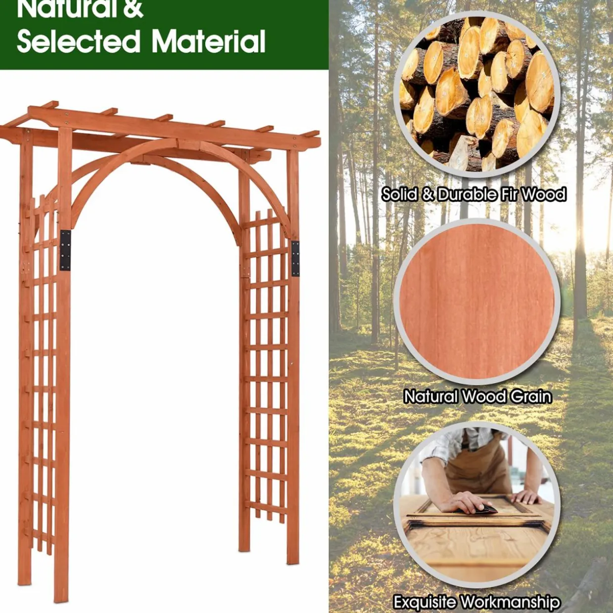 Tangkula 85 inches Garden Arbor, Wooden Wedding Arches Structure w/Trellis Sides for Climbing Plants