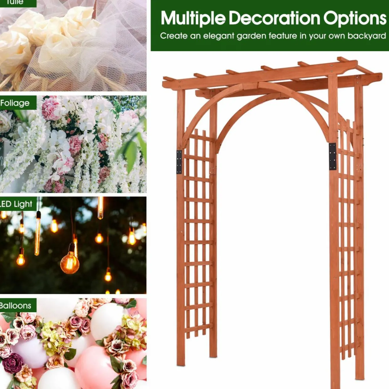 Tangkula 85 inches Garden Arbor, Wooden Wedding Arches Structure w/Trellis Sides for Climbing Plants