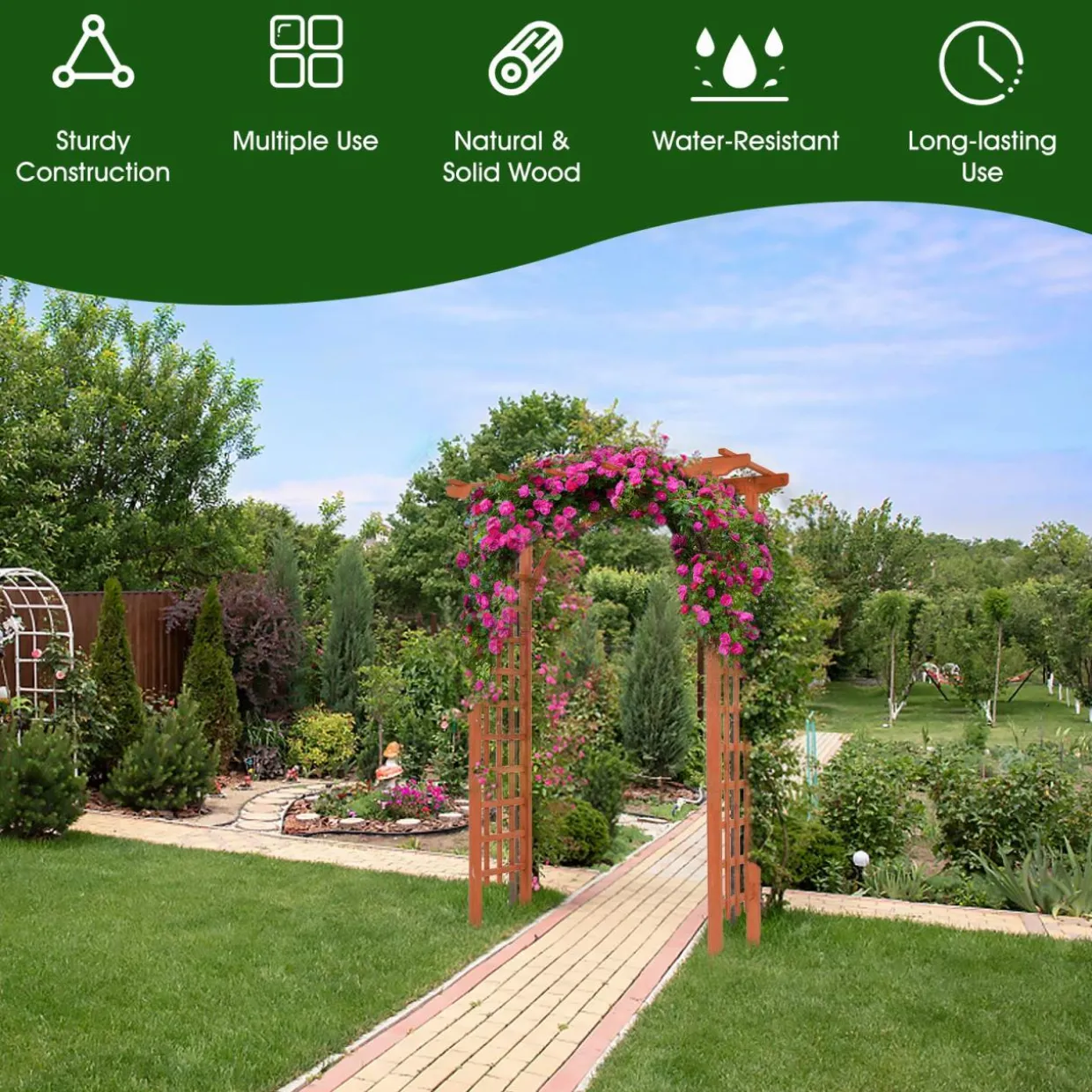 Tangkula 85 inches Garden Arbor, Wooden Wedding Arches Structure w/Trellis Sides for Climbing Plants