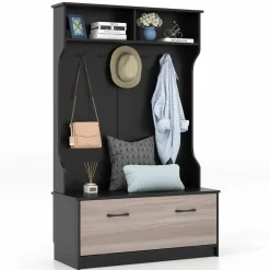 Tangkula 63 Inches Hall Tree with Coat Rack and Storage Bench