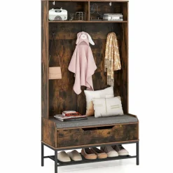 Tangkula 69 Inches Hall Tree, 4-in-1 Coat Rack with Bench and Shoe Storage, Seat Cushion