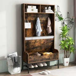Tangkula 69 Inches Hall Tree, 4-in-1 Coat Rack with Bench and Shoe Storage, Seat Cushion