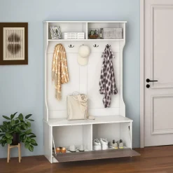 Tangkula 63 Inches Hall Tree with Coat Rack and Storage Bench