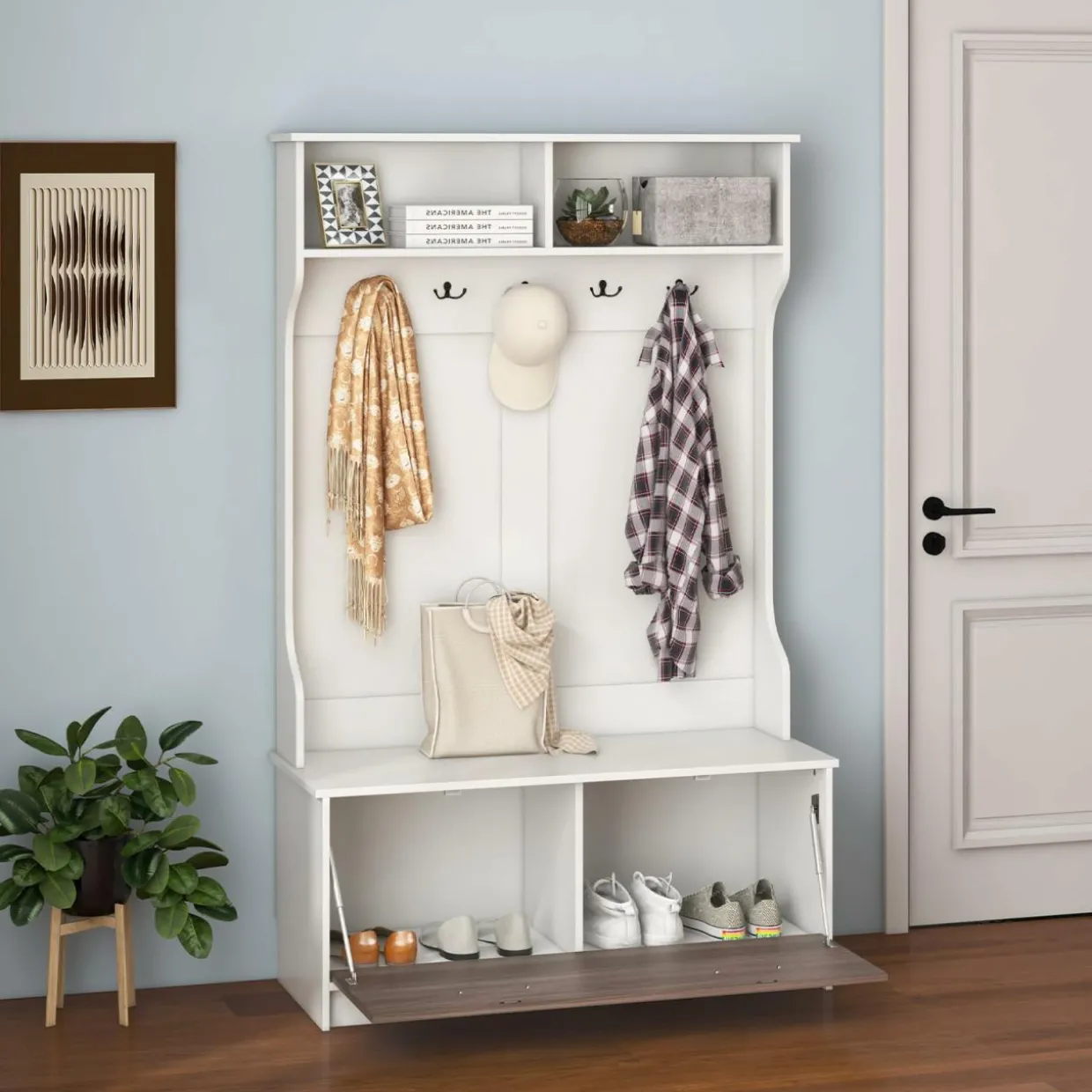 Tangkula 63 Inches Hall Tree with Coat Rack and Storage Bench
