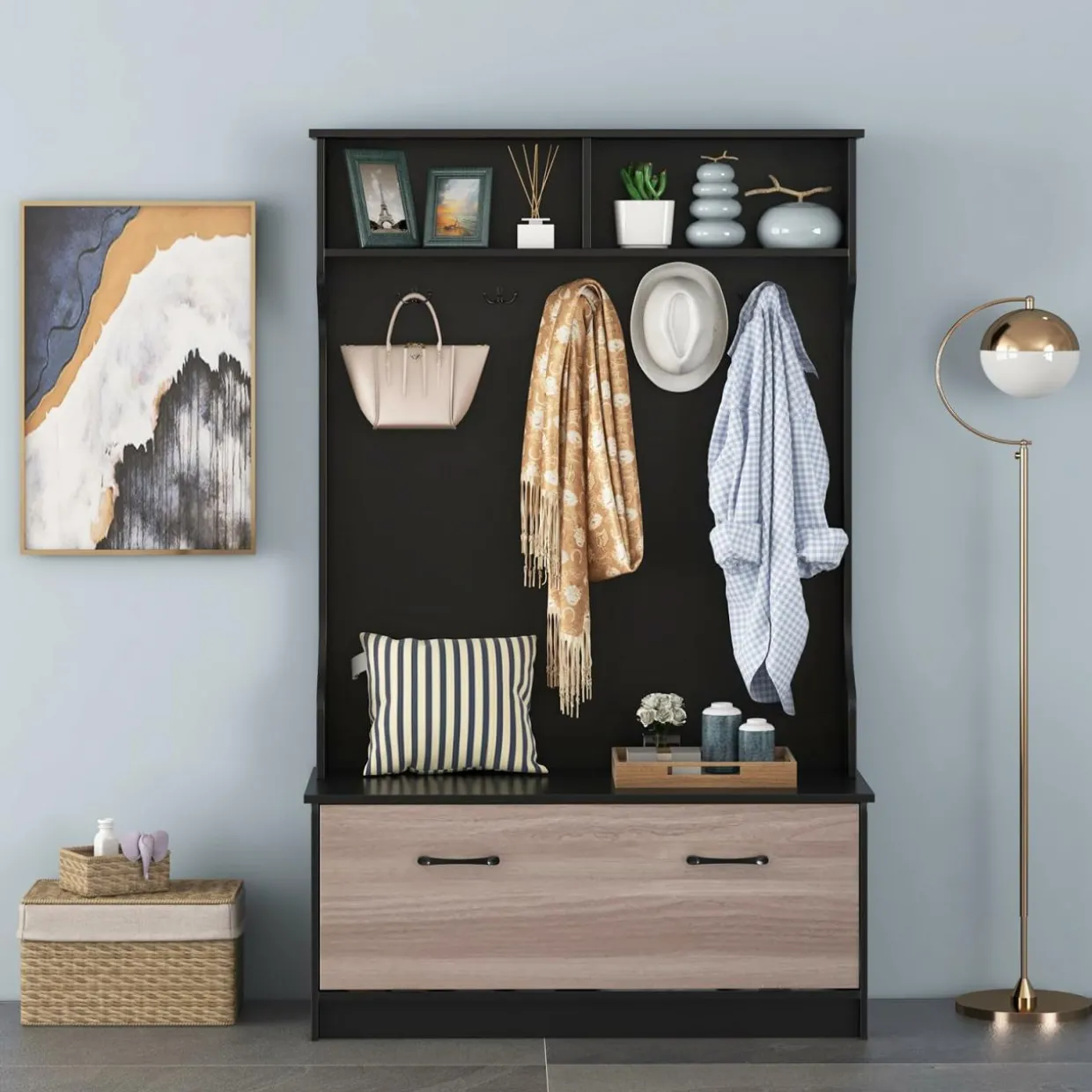Tangkula 63 Inches Hall Tree with Coat Rack and Storage Bench