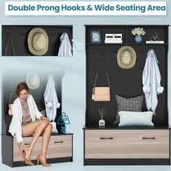 Tangkula 63 Inches Hall Tree with Coat Rack and Storage Bench