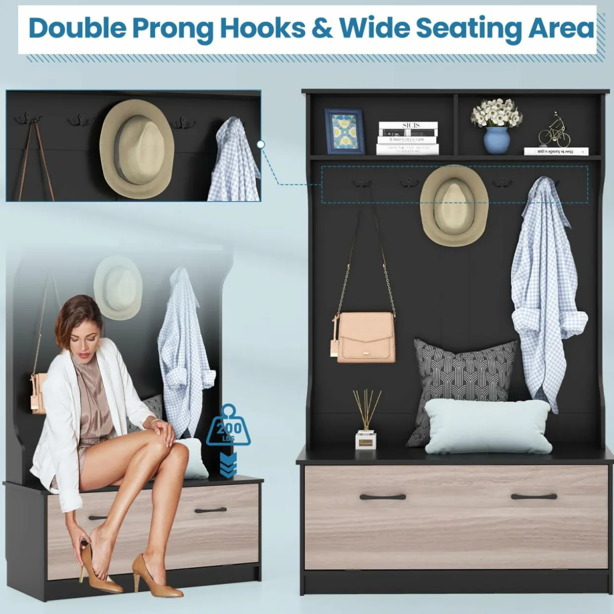 Tangkula 63 Inches Hall Tree with Coat Rack and Storage Bench
