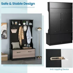 Tangkula 63 Inches Hall Tree with Coat Rack and Storage Bench