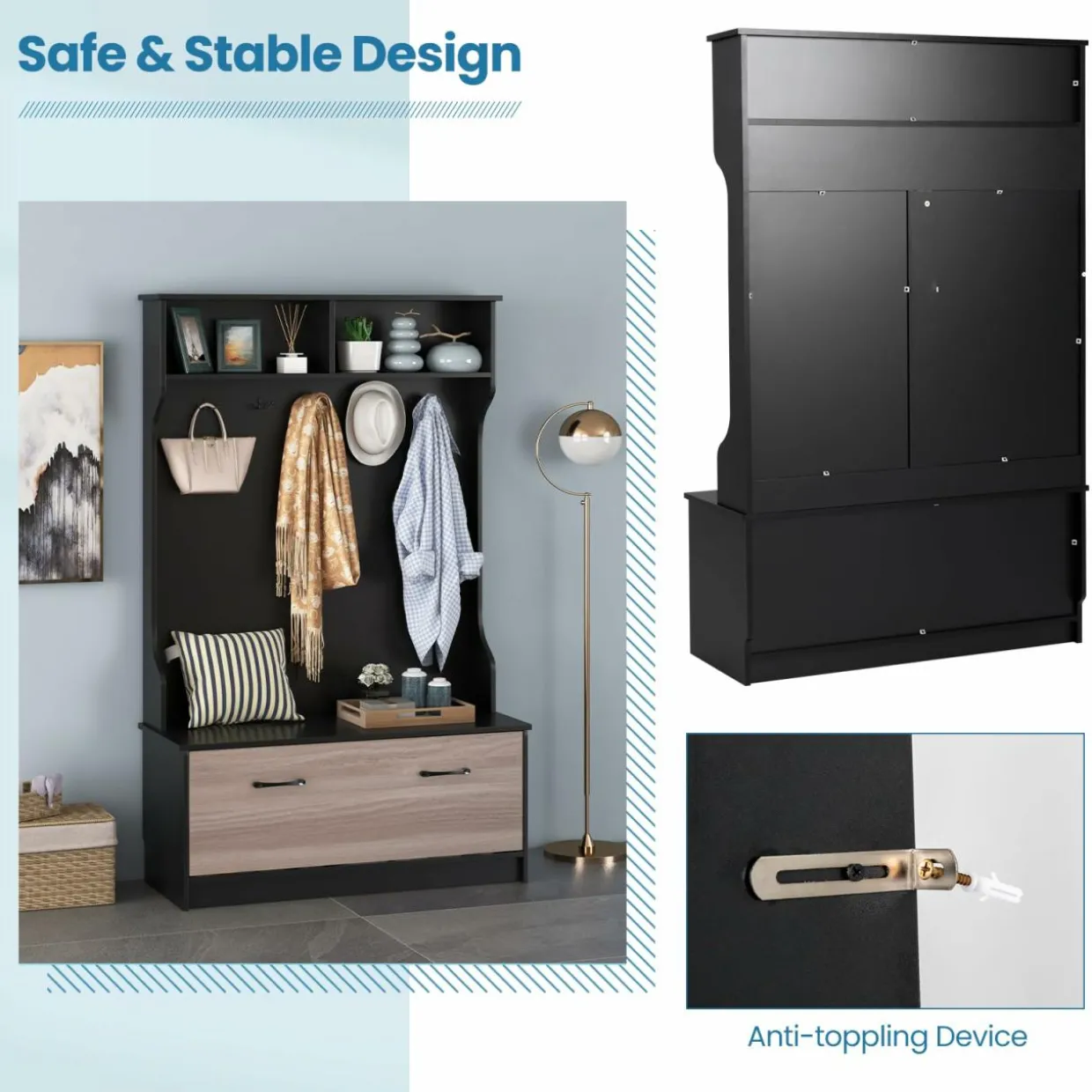 Tangkula 63 Inches Hall Tree with Coat Rack and Storage Bench