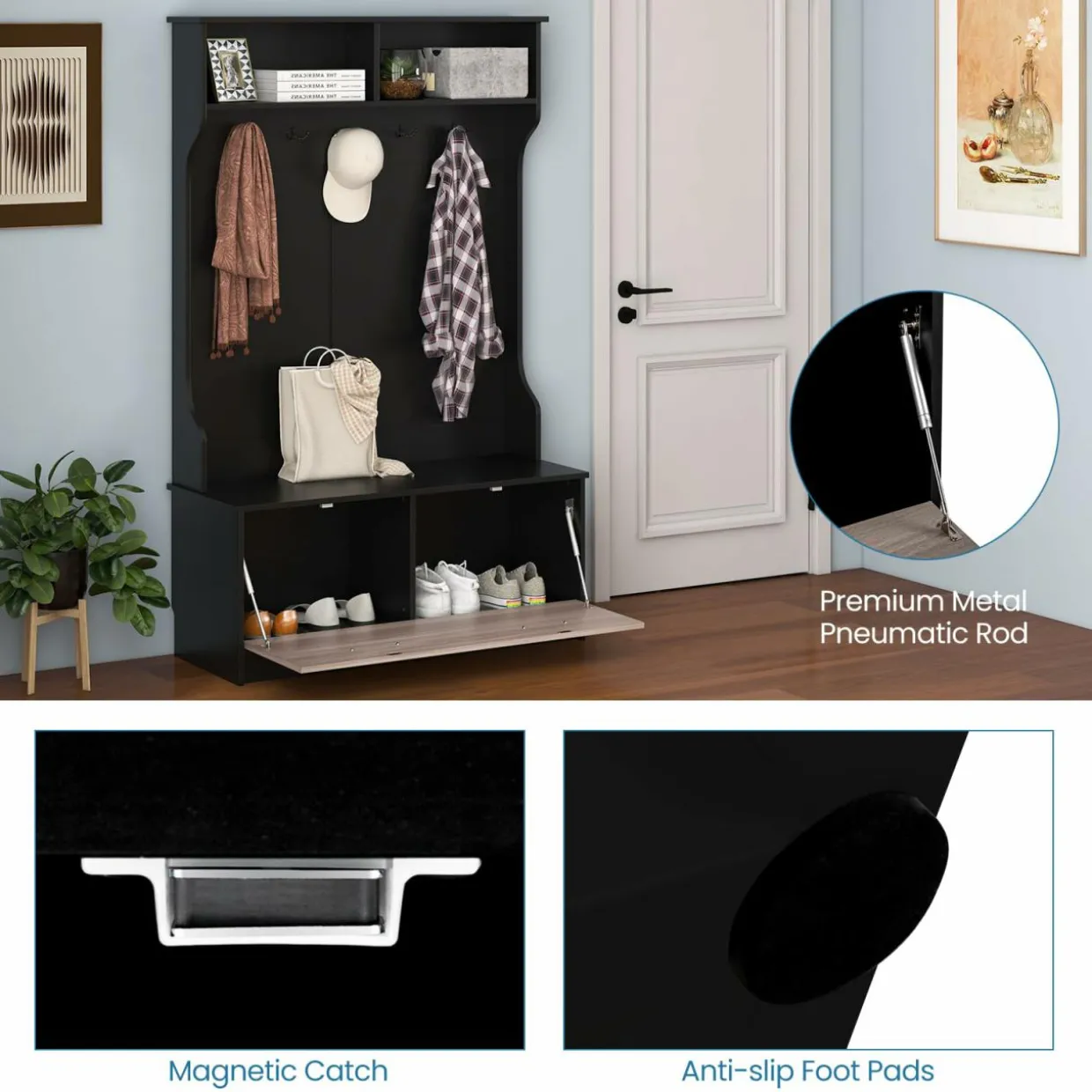 Tangkula 63 Inches Hall Tree with Coat Rack and Storage Bench