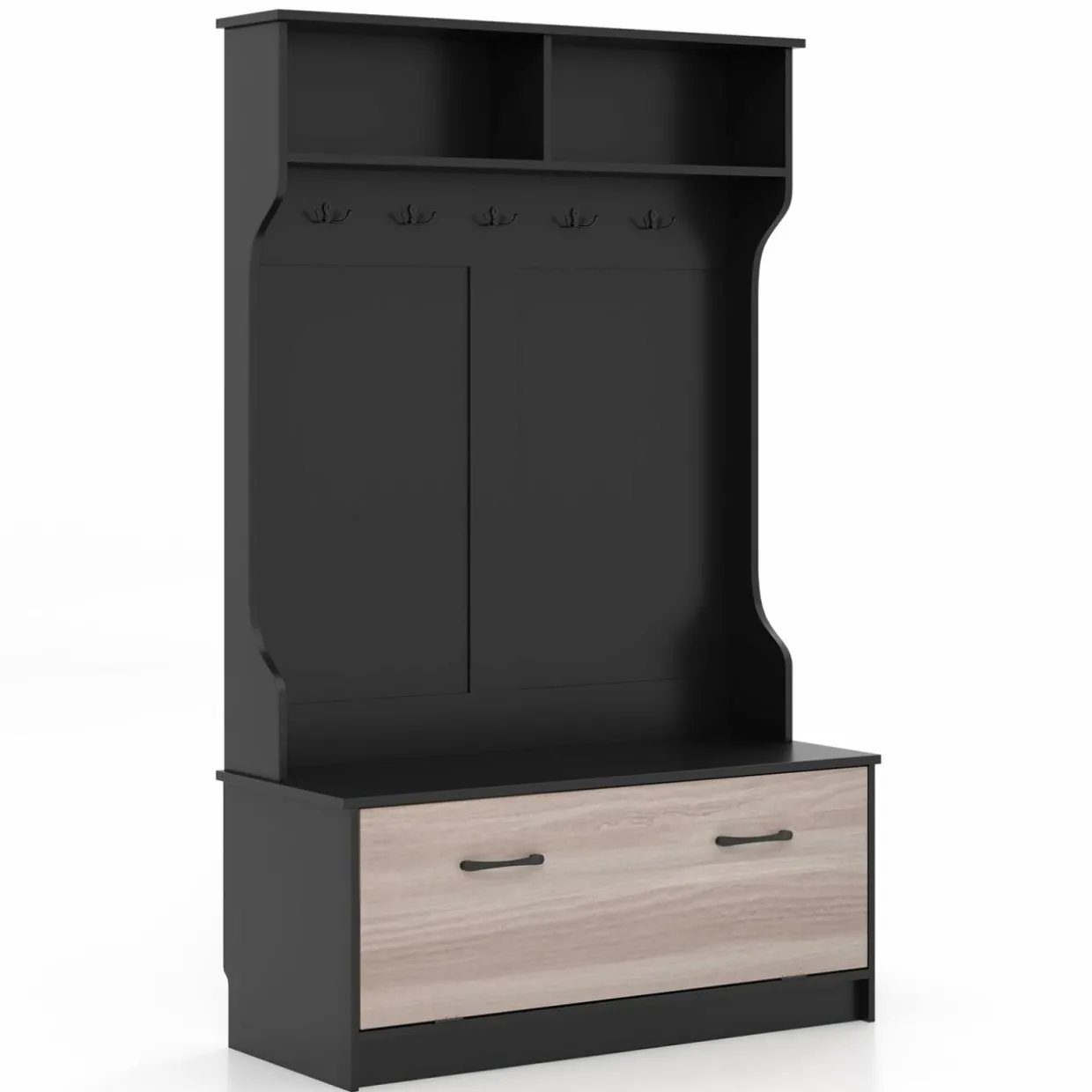 Tangkula 63 Inches Hall Tree with Coat Rack and Storage Bench