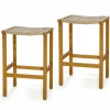 Tangkula 30 Inches high Acacia Wood Heavy Duty Bar Height Stools with PE Rattan Saddle Seat