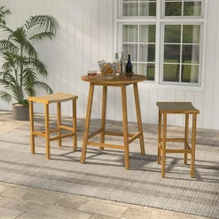 Tangkula 30 Inches high Acacia Wood Heavy Duty Bar Height Stools with PE Rattan Saddle Seat