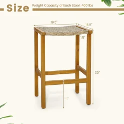 Tangkula 30 Inches high Acacia Wood Heavy Duty Bar Height Stools with PE Rattan Saddle Seat
