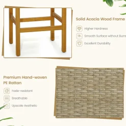 Tangkula 30 Inches high Acacia Wood Heavy Duty Bar Height Stools with PE Rattan Saddle Seat