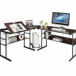Tangkula 67 inches L-Shaped Desk, Corner Computer Desk with Bottom Bookshelves & CPU Stand