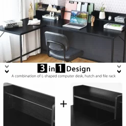 Tangkula 66.5 Inches L-Shaped Desk, Space Saving Corner Computer Desk with Hutch