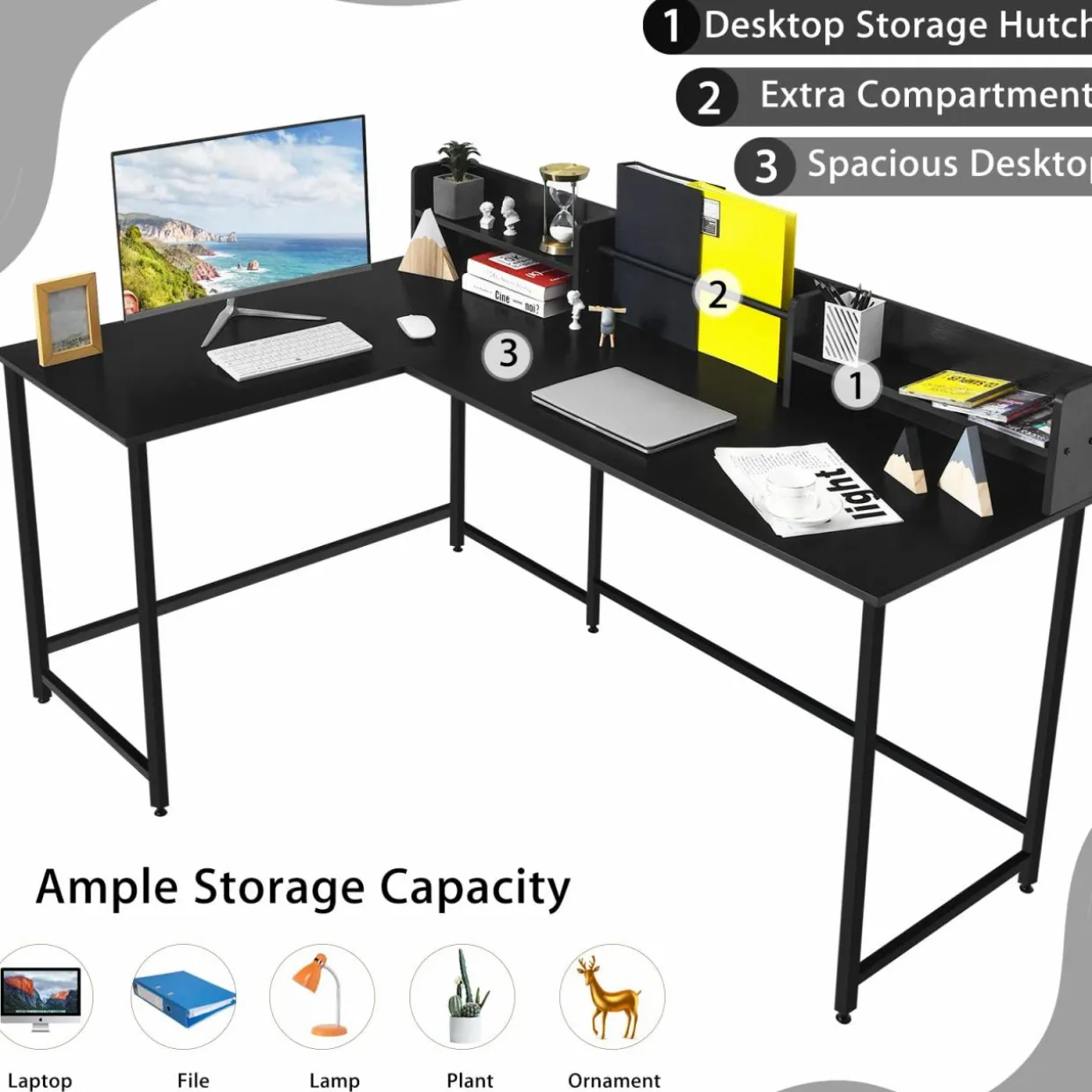 Tangkula 66.5 Inches L-Shaped Desk, Space Saving Corner Computer Desk with Hutch