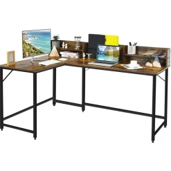 Tangkula 66.5 Inches L-Shaped Desk, Space Saving Corner Computer Desk with Hutch