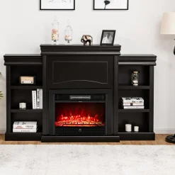Tangkula 70 Inches Mantel Fireplace, 28.5-Inch Electric Fireplace w/ Remote, 1-8H Timer, Adjustable Flame Brightness & Color