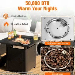 Tangkula 28 Inches Outdoor Propane Fire Pit Table, Patiojoy 50,000 BTU Patio Gas Fire Pit Table
